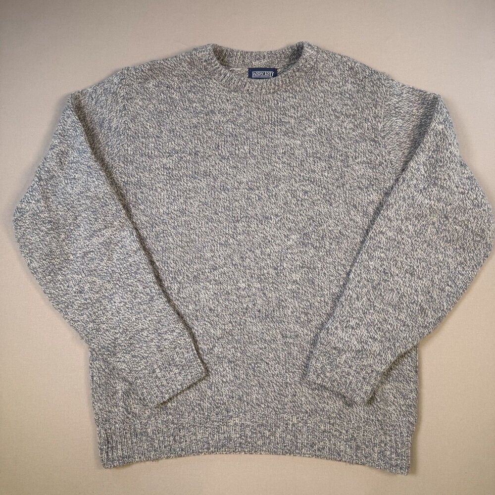 Vintage Lands End Wool Blend Sweater Made in USA Grey Size Large Tall